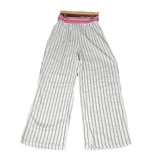 LuLus White Striped Pink Embroidered Wide-Leg Pants Size Small